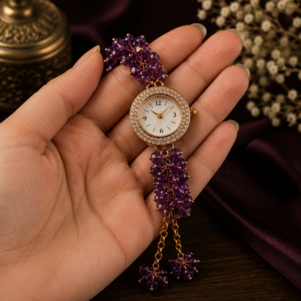 Amethyst Watch Bracelet – Natural Crystal Healing Bracelet for Peace, Protection & Positive Energy